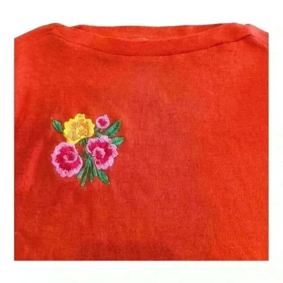 Vintage Orange Embroidered‎ Floral Sweater - Size M, Bright and Cheerful - Picture 4 of 5